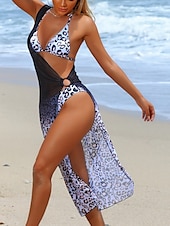abordables Ensemble bikini 3 pièces-Femme Maillots de Bain Bikinis 2 pièces Jupe Maillot de bain Dos Nu Mince Vacances Tenues de plage Léopard Dos nu Sans Manches Maillots de bain