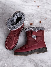 economico Stivali di neve e inverno-stivali da neve invernali impermeabili da donna - design trapuntato bordeaux con fodera in pelliccia sintetica e cinturini regolabili per il freddo all&#039;aperto