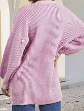 voordelige Vesten en bovenkleding-Dames Trui Vest Casual Zacht Heldere kleur Geribd Open voorzijde Zak Gebreid Lange mouw Normale tops breien Buiten Dagelijks Weekend Blozend Roze Rood Herfst Winter