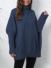 preiswerte Einfarbige Farben-Damen Pullover Brautkleider schlicht Weich Einfarbig Gerippt Rollkragen Strick Langarm Normale Oberteile Stricken Outdoor Täglich Wochenende Marineblau Grün Herbst Winter