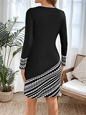 economico Abito a Strisce e Geometrico-Per donna Mini abito Abito in felpa Abito casual Vestito invernale Abito a corsetto Informale Feste Strada Informale Standard Fantasia geometrica Girocollo Nero Autunno Inverno
