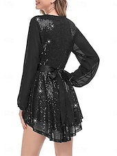 abordables Robes à paillettes-Femmes Mini Robe Robe noire Robes à paillettes Robe Décontractée Robes de blazer Occasionnel Soirée Rue Coupe régulière Uni manche longue Col en V Noir Automne Hiver