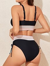 cheap Bikini Sets-Women&#039;s Swimwear Bikini 2 Piece Briefs Swimsuit Backless Patchwork High Waist Slim Vacation Beach Wear Solid Color V Neck Sleeveless Bathing Suits