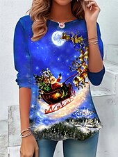preiswerte Kunst &amp; Design T-Shirt-Frauen T-Shirt Urlaub Sweatshirt Langarm Schneemann Druck Farbe Block Rot Weiß Winter Party Lässiger Pullover Festliche Kleidung Apparel