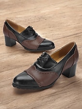 cheap 1950s-Women&#039;s Vintage-Inspired Two-Tone Faux Leather Brogue Oxfords with Block Heel - Classic and Comfortable for Work or Casual Wear