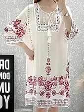 levne Boho šaty-Dámské Mini šaty Volnočasové šaty Boho šaty Na běžné nošení Denní Běžný Květinový 3/4 délka rukávu Tričkový Bílá Rubínově červená Námořnická modř Jaro Podzim