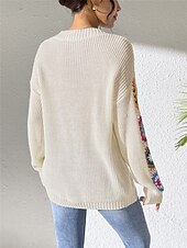 economico Motivi grafici e dettagli-Per donna Felpa Informale Morbido Floreale Uncinetto A V Lavorato a maglia Manica lunga Top regolari Maglia Esterno Giornaliero Fine settimana Nero Bianco Autunno Inverno