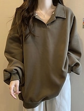 economico Top Semplici-felpa da donna casual semplice strada abbigliamento quotidiano scollo a V manica lunga nero bianco caffè autunno inverno