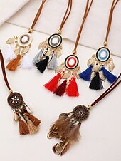 billige Halskjede for kvinner-kvinners boho dusk halskjede med skinnsnor og drømmefanger anheng - perfekt for festivaler og bohem stil