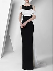 levne černý-Šaty typu sheath večerní Elegantní šaty formální s vlečkou  kartáčem bez rukávů diamantový výstřih s kapsou satén s ruchingem