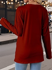 abordables Camiseta de Animales-Camiseta de mujer con estampado casual, manga larga, cuello en V, para uso diario, color rojo, para primavera y otoño