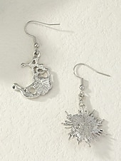 economico Orecchino da donna-orecchini pendenti vintage con sole e luna - gioielli celestiali color argento con accenti di perle e cristalli per le donne, perfetti per look boho e casual