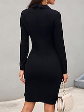cheap Work Dresses-Women&#039;s Casual Dress Mini Dress Patchwork Buttons Casual Formal V Neck Long Sleeve Black Wine Gray Color
