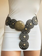 levne Dámský pásek-dámský hnědý pásek z umělé kůže s perforovanými kruhy a složitou kovovou sponou - bohémský elegantní módní doplněk