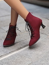 cheap Vintage Boots-Women&#039;s Burgundy Lace-Up Victorian Ankle Boots – Elegant Suede Heeled Footwear for Formal Occasions and Vintage Style