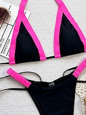 billiga Bikiniset-Dam Badkläder Bikini 2 st G-string Baddräkt Öppen rygg Smal Semester Standkläder Ensfärgat Halterneck Ärmlös Baddräkter
