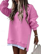 abordables Sweats à capuche-pull femme décontracté uni décontracté col rond manches longues noir rose vin vert kaki automne&amp;amp; hiver