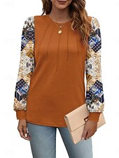 economico Top da Lavoro per Donne-Per donna Camicia Blusa Floreale Informale Manica lunga Girocollo Top regolari Giornaliero Collage Stampa Nero Marrone Autunno Inverno