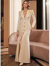 economico Lunghezza del pavimento-Abito A-Line Floreale da Sera Abito Elegante Tuxedo Abito Formale Matrimonio Lunghezza Piena Manica Lunga Collo Alto con Applicazioni 2025