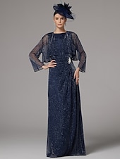 preiswerte Mit Jacke-Zweiteiliges Etuikleid Anzug Brautmutter Kleid Elegantes Funkeln  Glanz Juwel Hals Bodenlang Chiffon Lange Ärmel mit Knöpfen