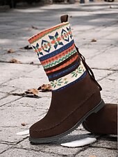 levne Kotníkové boty-dámské zimní boty s retro pleteným vzorem – semišový svršek s tribal designem a hřejivou podšívkou, ideální do chladného počasí i k ležérním outfitům