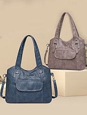 billiga Hand- och toteväskor-vintage brun konstläderväska för kvinnor med dubbla handtag och justerbar crossbody-rem – rymlig och elegant för dagligt bruk