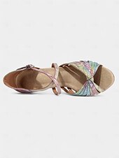 economico Scarpe per balli latini-scarpe da ballo latino con cinturini metallici arcobaleno - tacchi da sala da ballo da donna con cinturino regolabile con fibbia e morbida suola in pelle scamosciata per salsa, tango e feste