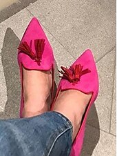 abordables Ballerines femme-mocassins à pampilles roses à bout pointu pour femmes – chaussures plates chics à enfiler pour les tenues décontractées et de bureau