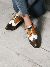 economico Scarpe oxford da donna-scarpe oxford brogue multicolor da donna con motivo a chevron e pannelli in similpelle a contrasto – ballerine stringate di ispirazione vintage
