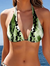 billiga Bikiniset-Kvinnors badkläder Bikini 2-delad skojig baddräkt rygglös smal semester strandkläder färgblock V-hals ärmlös baddräkt