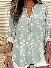 preiswerte Damen Grafik Tops-Damen Hemd Bluse Blumen Brautkleider schlicht Langarm Gekerbter Hals Normale Oberteile Täglich Bedruckt Weiß Blau Khaki Herbst Winter