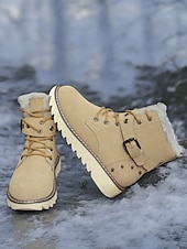 abordables Botas de nieve e invierno-Botas de nieve de invierno para mujer de color marrón con forro de piel sintética: botas cálidas y aislantes para exteriores con detalle de hebilla y suela antideslizante para clima frío
