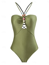 cheap One-piece swimsuits-Women&#039;s Swimwear One Piece 2 Piece Monokini Skirt Swimsuit Backless Tummy Control High Waist Slim Vacation Beach Wear Leaves Halter Neck Sleeveless Bathing Suits
