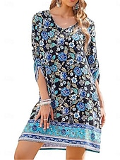 levne Boho šaty-Dámské Mini šaty Volnočasové šaty Boho šaty Na běžné nošení Denní Běžný Květinový 3/4 délka rukávu Do V Bílá Světlá růžová Námořnická modř Léto Jaro