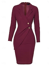 cheap Work Dresses-Women&#039;s Casual Dress Mini Dress Patchwork Buttons Casual Formal V Neck Long Sleeve Black Wine Gray Color