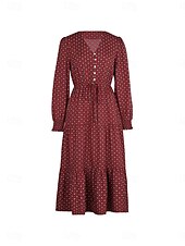abordables Robes de travail-Femme Robe mi-longue Robe casual Robe Évasée Robe Trapèze Décontractées du quotidien Standard Floral manche longue Col V Vin Printemps Automne