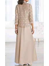 cheap With Jacket-Two Piece Sheath / Column Dress Mother of the Bride Dress Beach Wedding Elegant Sparkle &amp; Shine Jewel Neck Ankle Length Lace Stretch Fabric 3/4 Length Sleeve with Lace 2025