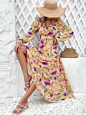 cheap Casual Floral Dresses-Women&#039;s Floral V Neck Maxi Dress Long Sleeve Summer Spring