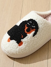 economico Ciabatte e infradito da donna-pantofole da donna con ricamo a forma di bassotto – calde scarpe da interno foderate in pile per gli amanti dei cani