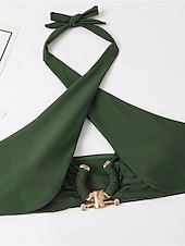 voordelige Bikinisets-Dames Zwemkleding Bikini 2 stuks Brutaal Zwempak Blote rug Hoge taille Slank Vakantie Strand Kleding Effen Kleur Halternek Mouwloos Badpakken