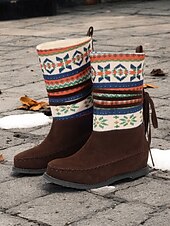 levne Kotníkové boty-dámské zimní boty s retro pleteným vzorem – semišový svršek s tribal designem a hřejivou podšívkou, ideální do chladného počasí i k ležérním outfitům