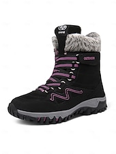 baratos Botas de neve e inverno-botas de caminhada de inverno femininas à prova d&#039;água - botas de neve com cadarço e isolamento com gola de pele sintética para aventuras ao ar livre
