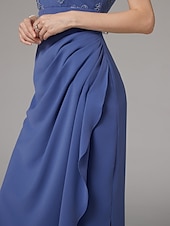 voordelige Met Jas-Twee Delige Sheath Jurk Strandbruiloft Moeder van de Bruid Jurk Elegante Sprankel  Glans Juweel Hals Enkele Lengte Kant Stretch Stof 3/4 Lengte Mouw met Kant