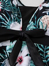billiga Badessor-Dam Badkläder Tankini 2 st Kaxig Baddräkt Öppen rygg Magkontroll Hög midja Smal Semester Standkläder Blommig Halterneck Ärmlös Baddräkter