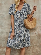 ieftine Rochii Boho-Pentru femei Rochie Mini Rochie casual Rochie Boho Epocă Casual Zilnic Fit regulat Floral Manșon scurt În V Albastru piscină Maro Trifoi Vară Primăvară Toamnă