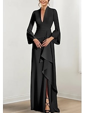 abordables violet-robe de soirée sirène / trompette robe élégante robe formelle de mariage invité balayage / pinceau train manches longues col en V crêpe extensible avec plis bretelles froncées 2025