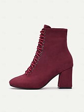 preiswerte Stiefeletten-Burgunderfarbene Damen-Schnürstiefeletten mit Blockabsatz – schickes und wandlungsfähiges Schuhwerk für Herbst-Outfits und Freizeit