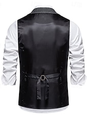 お買い得  ジレ-男性用 ベスト ジレ 日常 デート バケーション ファッション カジュアル 春 &amp; 秋 ボタン ポケット 綿80％ 快適 平織り シングルブレスト 一つボタン ラペル レギュラー ネイビーブルー カーキ色 ダックグレー ベスト