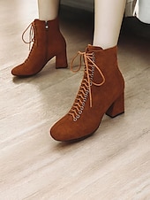 preiswerte Stiefeletten-Burgunderfarbene Damen-Schnürstiefeletten mit Blockabsatz – schickes und wandlungsfähiges Schuhwerk für Herbst-Outfits und Freizeit