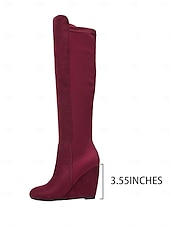 cheap Fashion Boots-Women&#039;s Over-the-Knee Wedge Boots – Suede-Style Burgundy High Boots with Elegant Design, Perfect for Winter Outings and Casual Chic